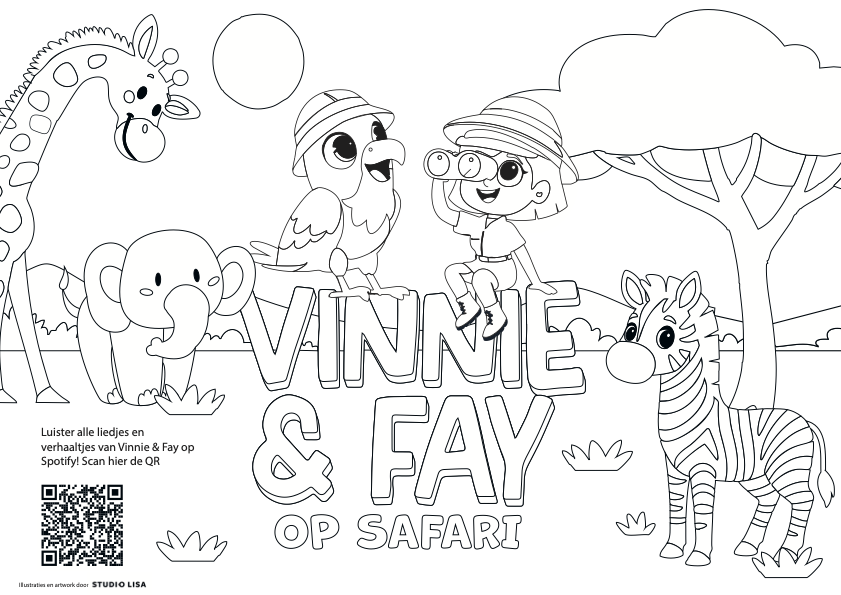 Kleurplaat Vinnie & Fay: Op safari