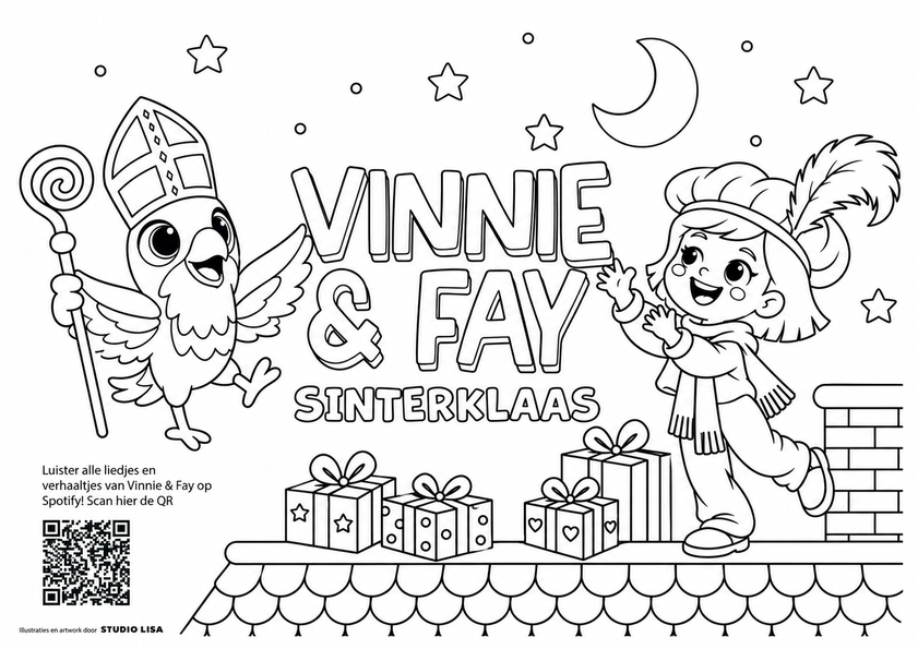 Kleurplaat Vinnie & Fay: Sinterklaas